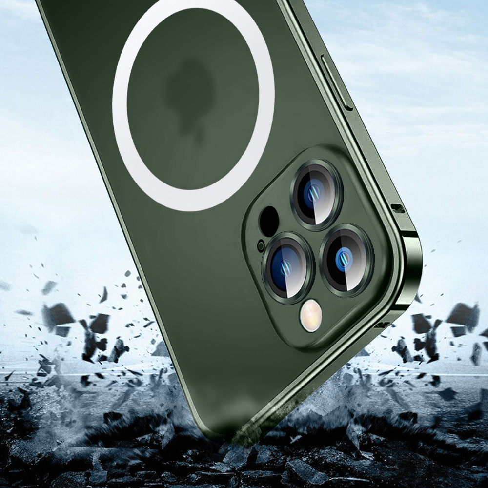 Etui do iPhone 13 Pro Magsafe Armor metalowa ramka, twarde aluminium, alpejska zieleń