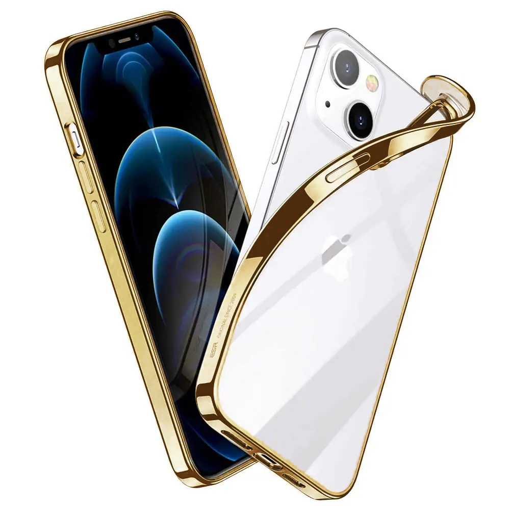 Etui do iPhone 14 JETech Simple Metallic gold przeźroczyste z ramką w kolorze złota (OUTLET)