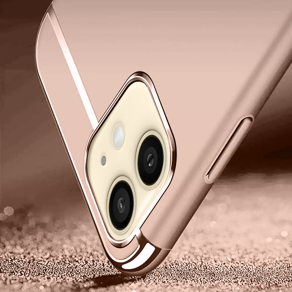 Etui do iPhone 12 eleganckie cienkie ze zdobieniami i widocznym logo, różowe złoto