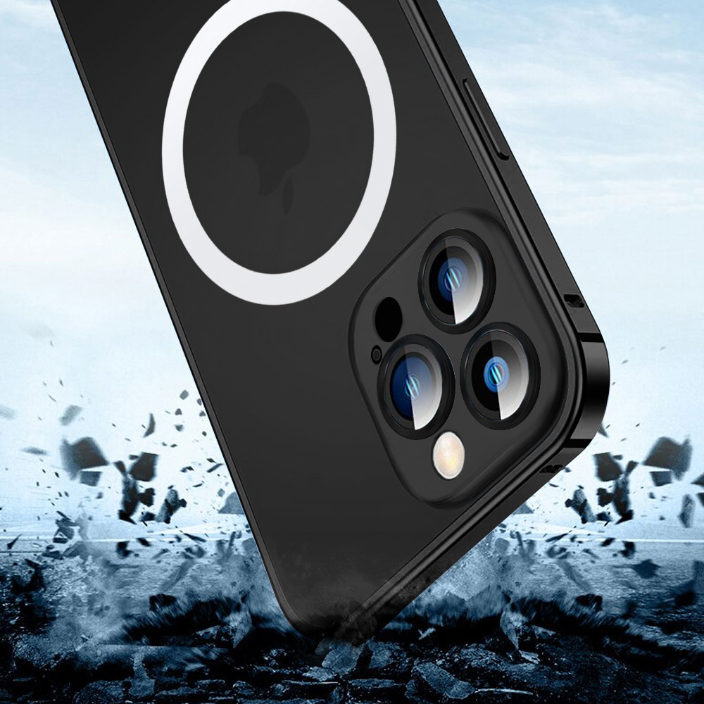 Etui do iPhone 14 Pro Max Metalic Black Frame Oryginal matowe, hybrydowa ochrona kamery, czarna ramka