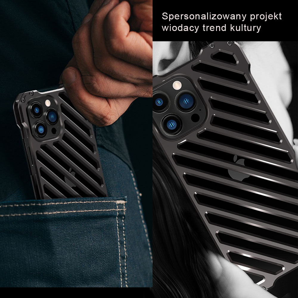 Etui do iPhone 14 Pro pancerne, metalowe, skręcane, srebrne