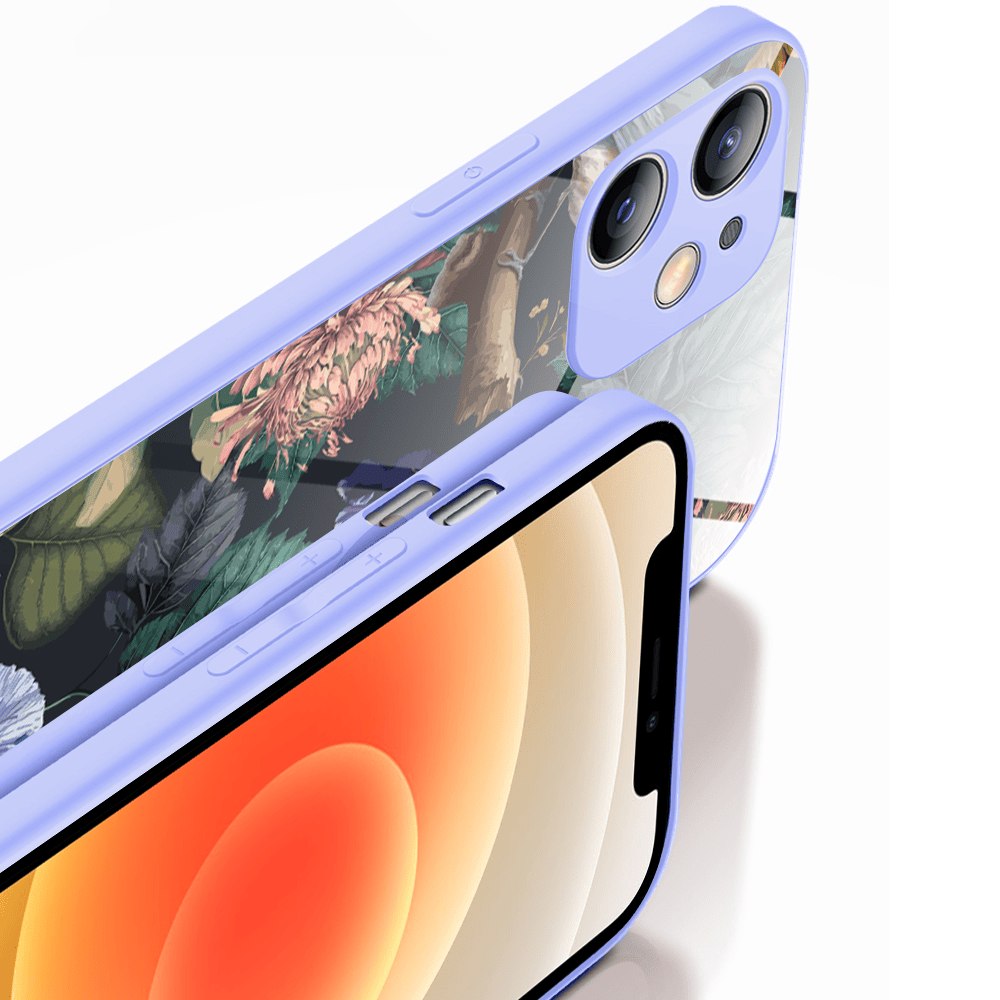 Etui do iPhone 12, Ibizu, szklany tył, osłona kamery, symfonia natury, fioletowe