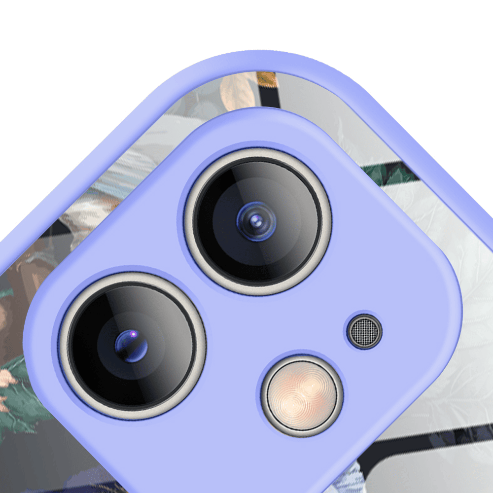 Etui do iPhone 12, Ibizu, szklany tył, osłona kamery, symfonia natury, fioletowe