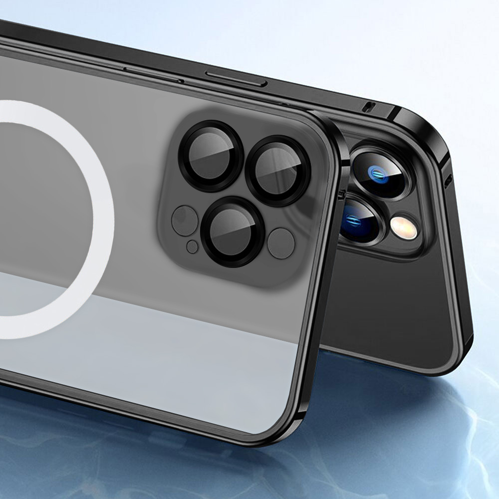 Etui do iPhone 14 Pro Max Metalic Black Frame Oryginal matowe, hybrydowa ochrona kamery, czarna ramka