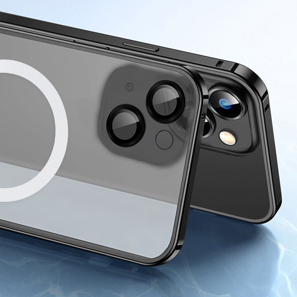 Etui do iPhone 14 Metalic Black Frame Oryginal matowe, hybrydowa ochrona kamery, czarne