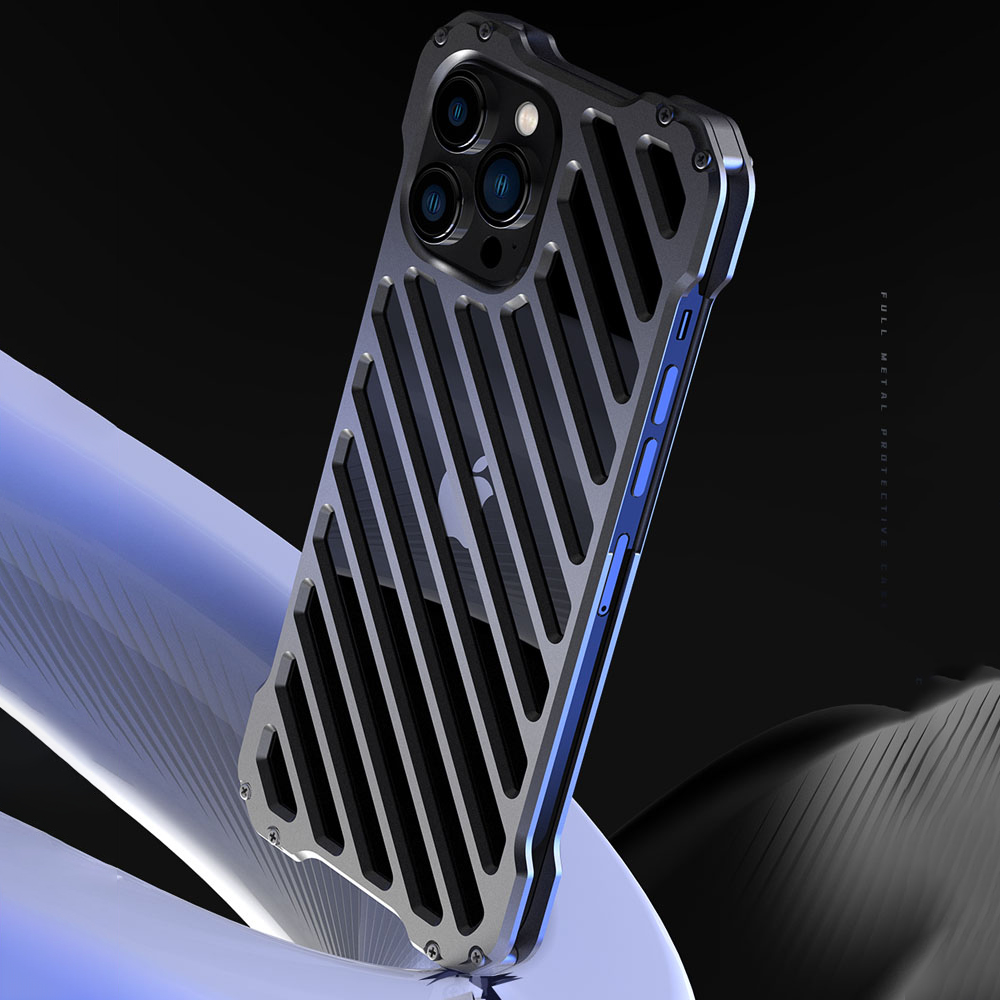 Etui do iPhone 14 Pro pancerne, metalowe, skręcane, srebrne