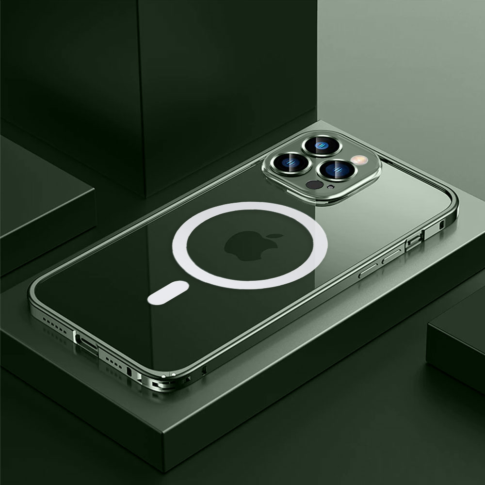 Etui do iPhone 13 Pro Magsafe Armor metalowa ramka, twarde aluminium, alpejska zieleń