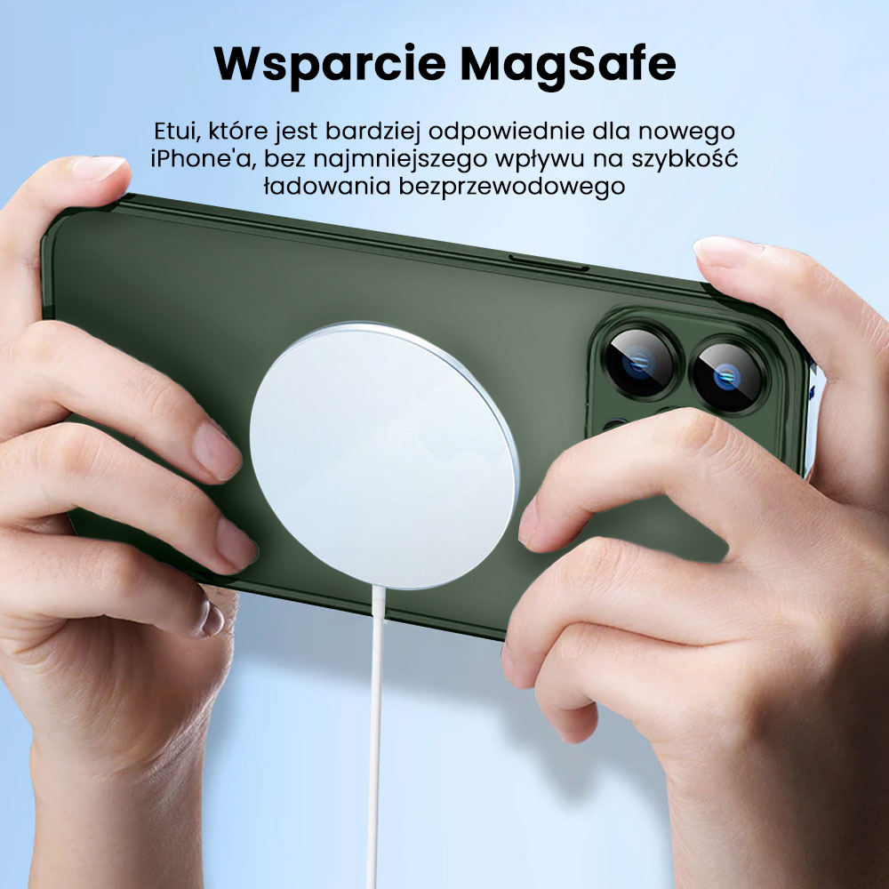 Etui do iPhone 13 Pro Max MagSafe Metalic Green Frame Oryginal matowe, ochrona aparatu, zielona ramka
