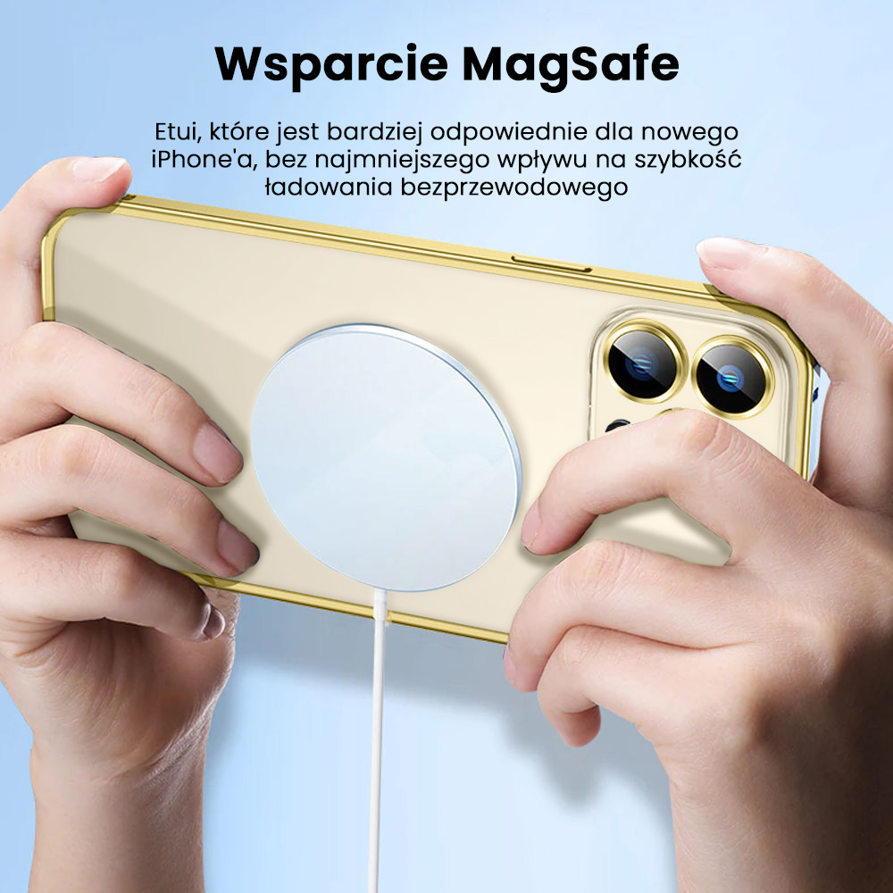 Etui do iPhone 14 Pro Max Magsafe Metalic Gold Frame Oryginal matowe, ochrona aparatu, złota ramka