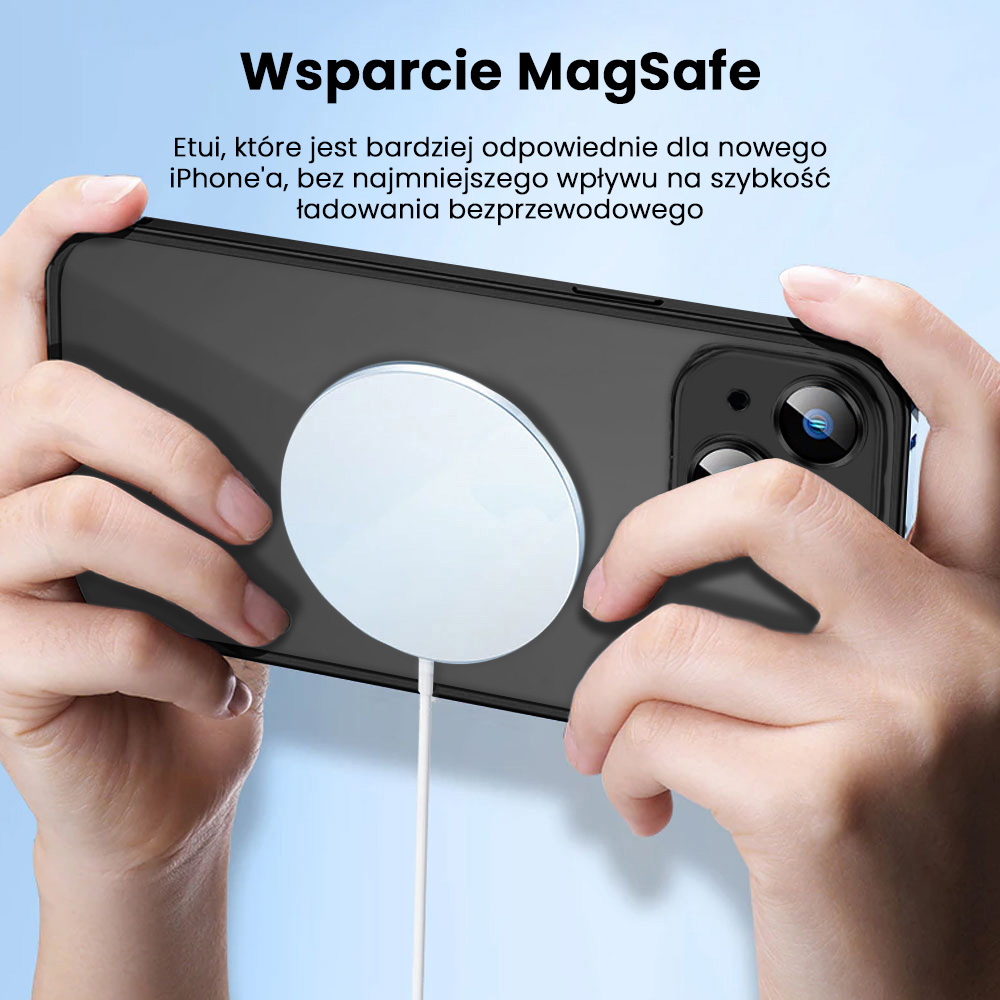 Etui do iPhone 14 Metalic Black Frame Oryginal matowe, hybrydowa ochrona kamery, czarne