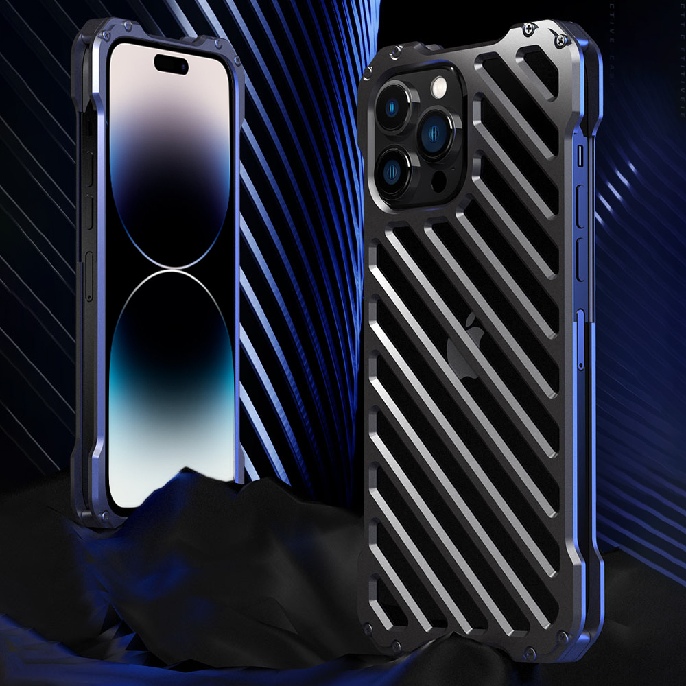 Etui do iPhone 14 Pro pancerne, metalowe, skręcane, srebrne