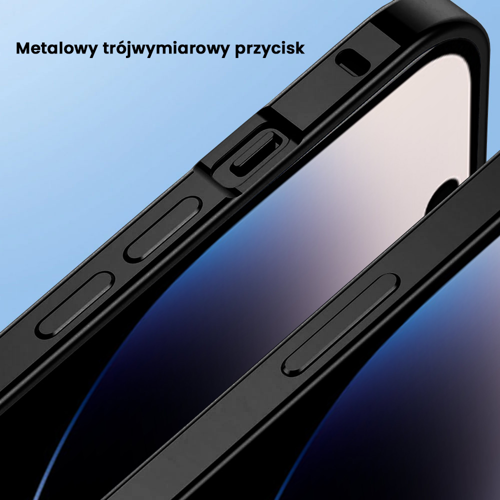 Etui do iPhone 14 Pro Max Metalic Black Frame Oryginal matowe, hybrydowa ochrona kamery, czarna ramka