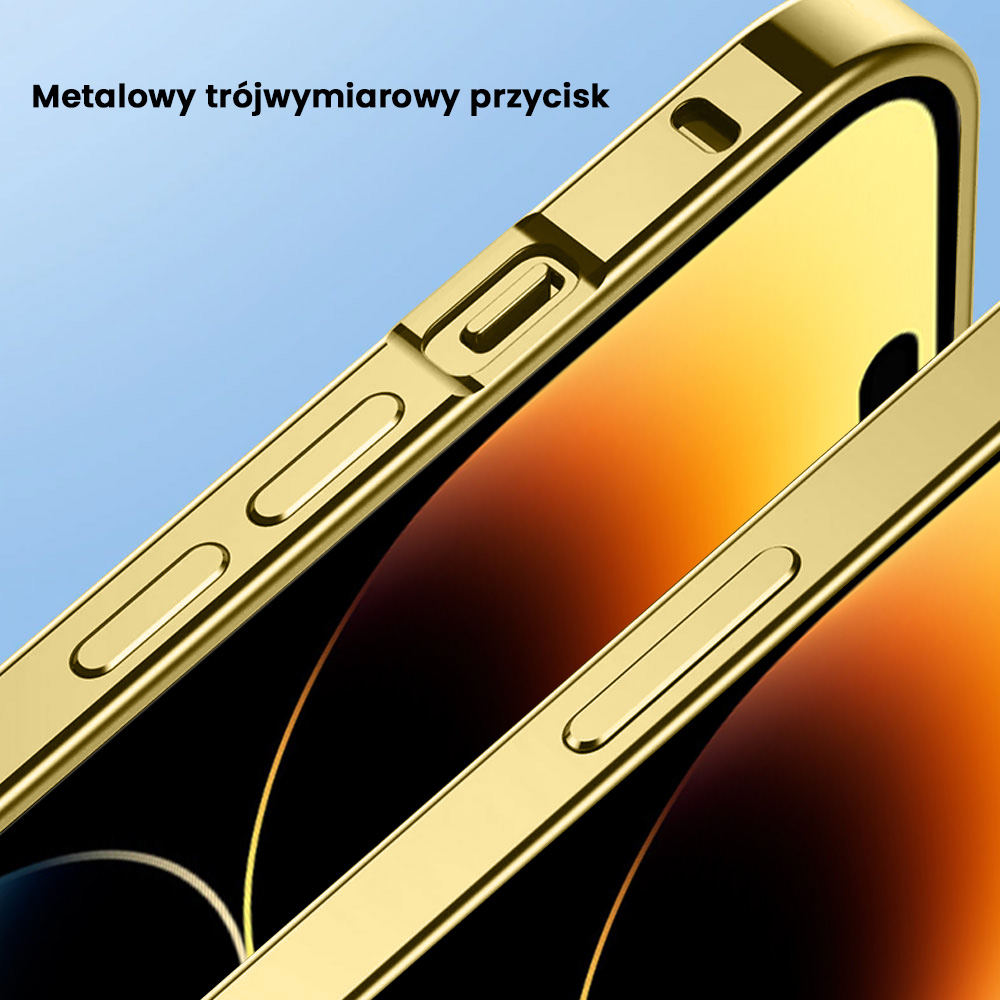 Etui do iPhone 14 Pro Max Magsafe Metalic Gold Frame Oryginal matowe, ochrona aparatu, złota ramka