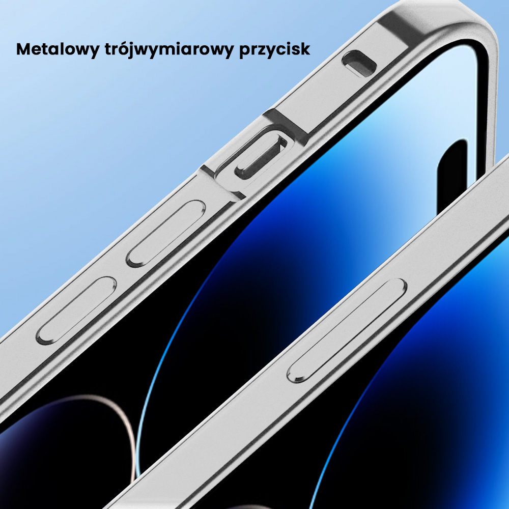 Etui do iPhone 14 Pro Max Magsafe Metalic Silver Frame Oryginal matowe, ochrona aparatu, srebrna ramka