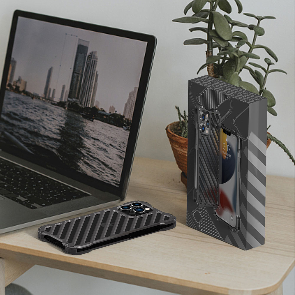 Etui do iPhone 14 Pro pancerne, metalowe, skręcane, srebrne