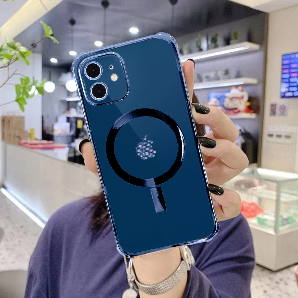 Etui do iPhone 12 MagSafe Protect transparentne ochrona kamery, granatowe