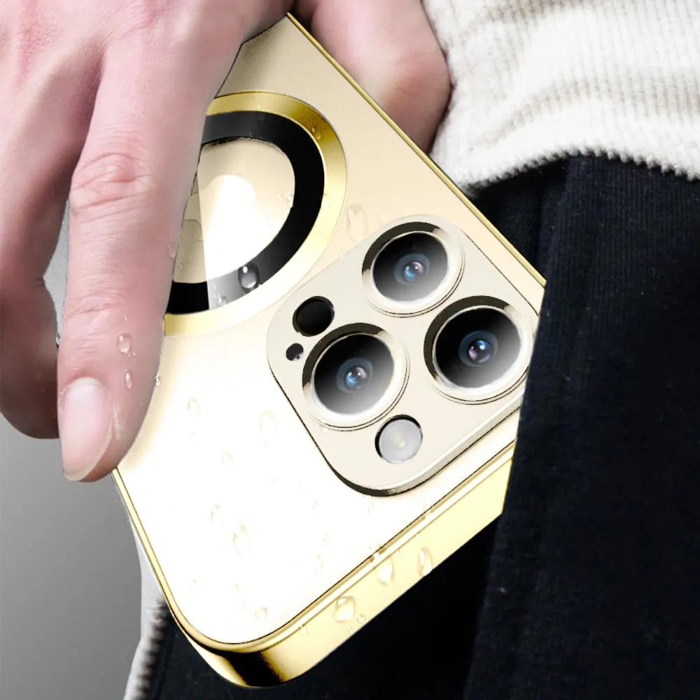 Etui do iPhone 14 Pro Noble Brush MagSafe z widocznym logo i osłoną na aparat, złote (OUTLET)