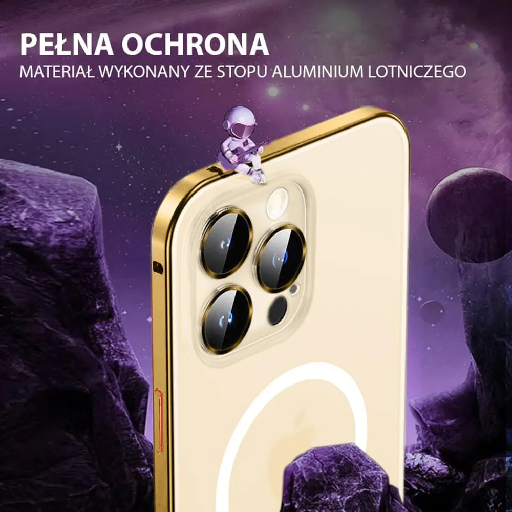 Etui do iPhone 14 Pro Max Magsafe Metalic Frame Oryginal, ochrona aparatu, złota ramka
