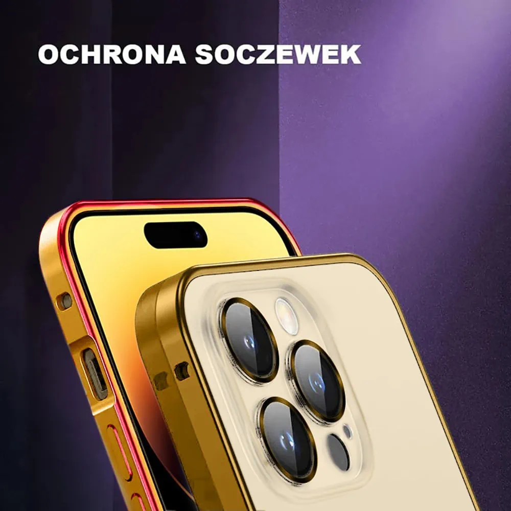 Etui do iPhone 14 Pro Max Magsafe Metalic Frame Oryginal, ochrona aparatu, złota ramka