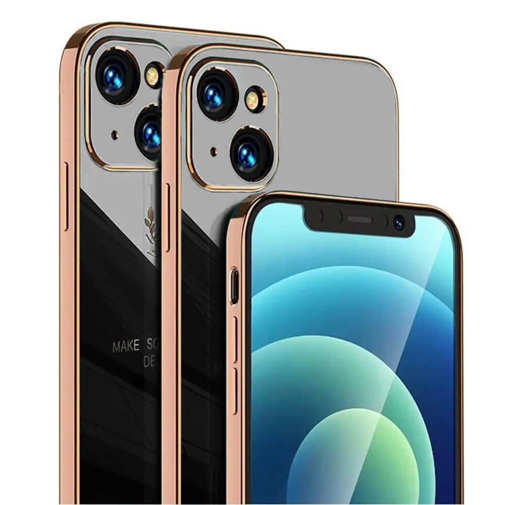 SURPHY do iPhone 13 Mini z nadrukiem, ze złotą ramką, czarne