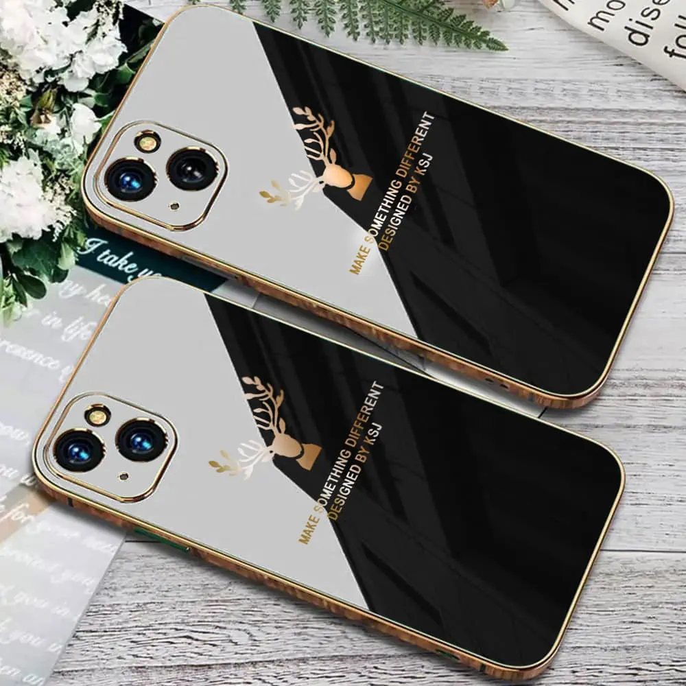 SURPHY do iPhone 13 Mini z nadrukiem, ze złotą ramką, czarne