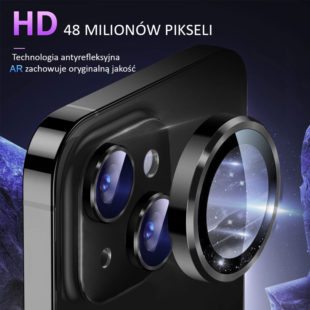 iPhone 14 Plus metalowa osłona na cały aparat, wbudowane szkła 9H, czarna