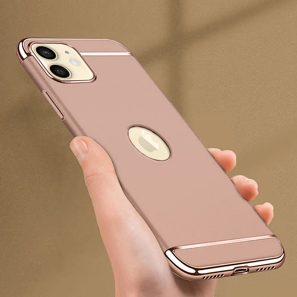 Etui do iPhone 12 eleganckie cienkie ze zdobieniami i widocznym logo, różowe złoto
