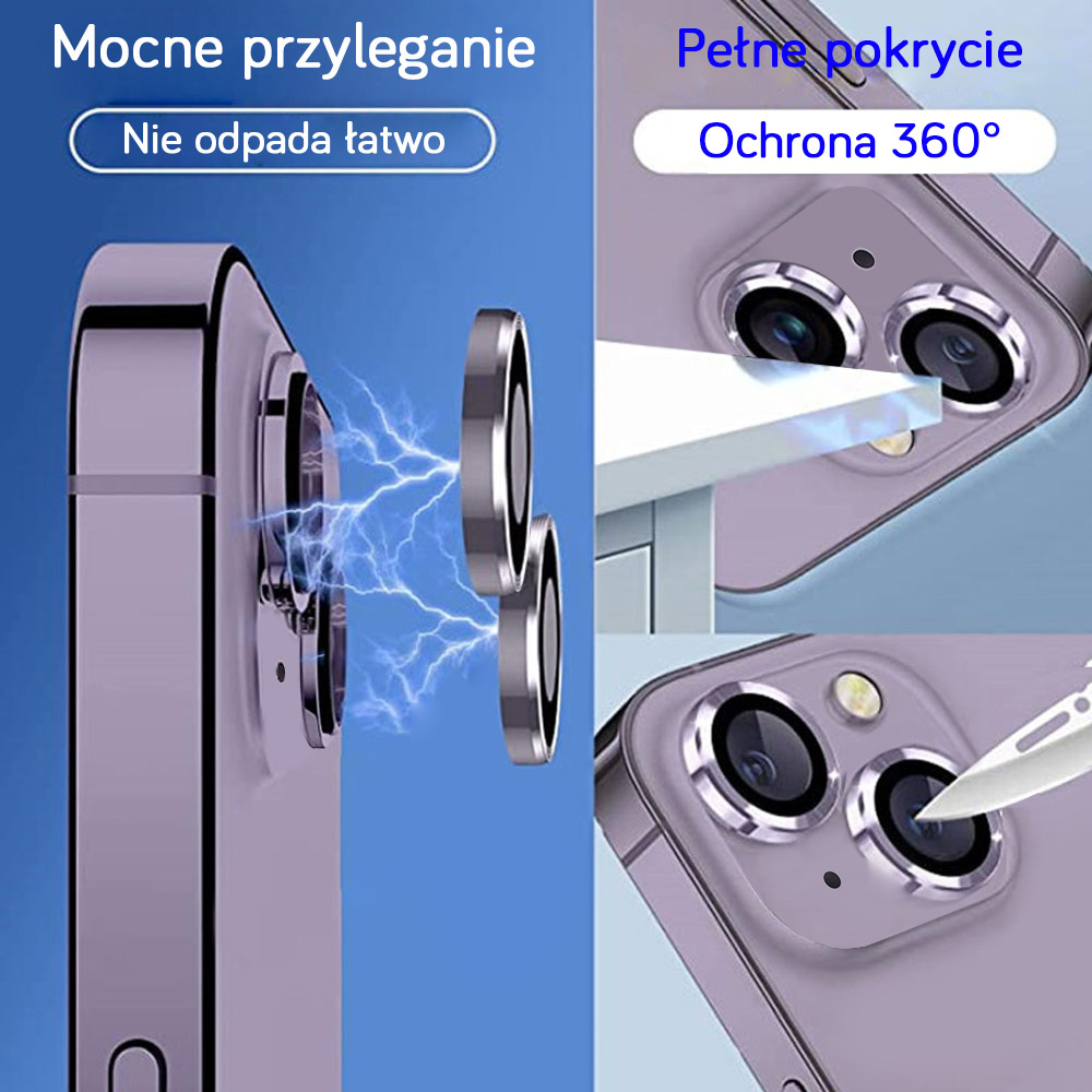 Metalowa osłona obiektywów szkło na aparat iPhone 14, głęboka purpura