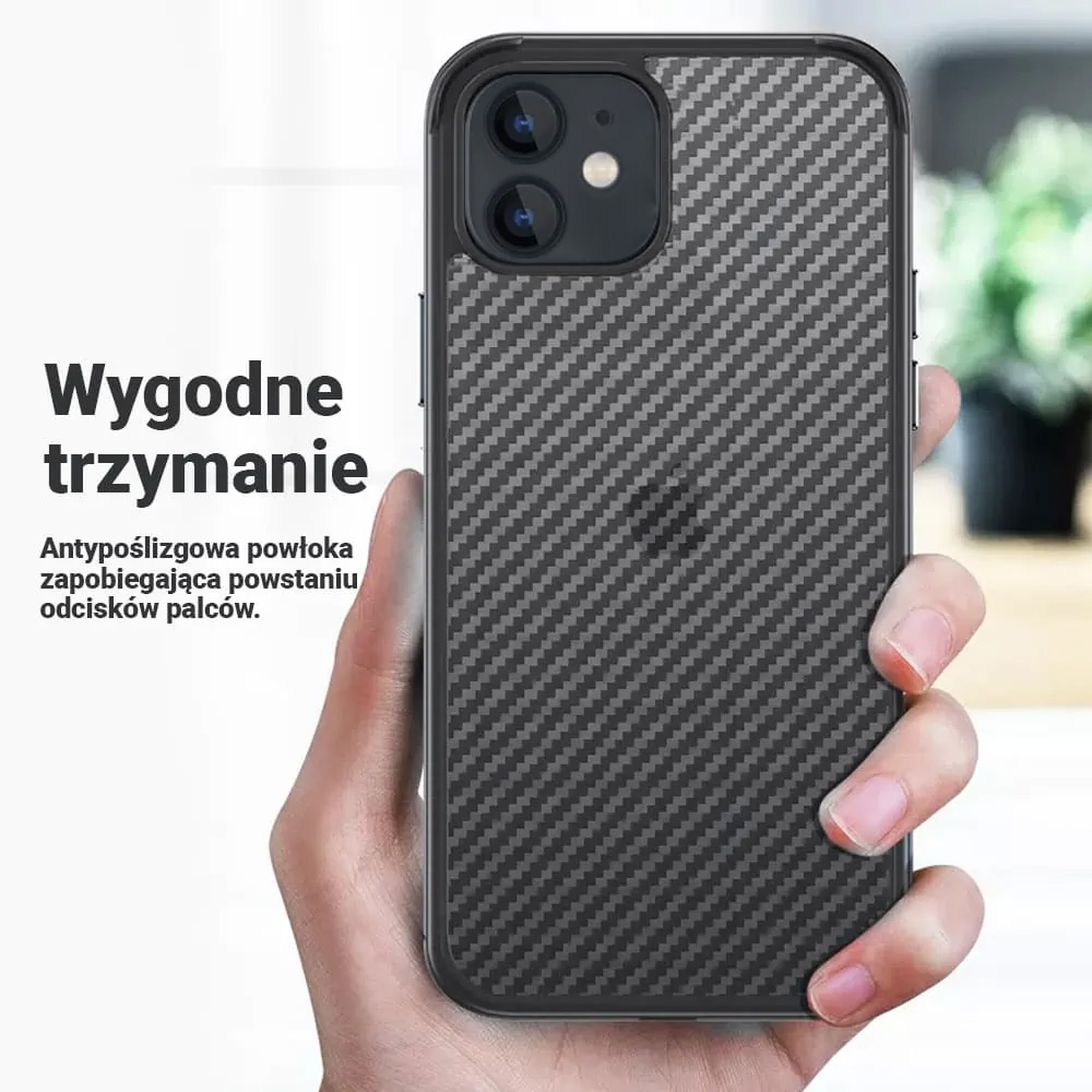 Etui do iPhone 12 Mini Sulada Luxury Carbon Protect bumper, półprzeźroczyste, czarne