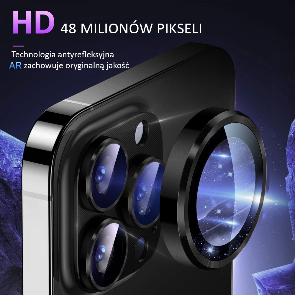 iPhone 14 Pro metalowa osłona na cały aparat, wbudowane szkła 9H, czarna