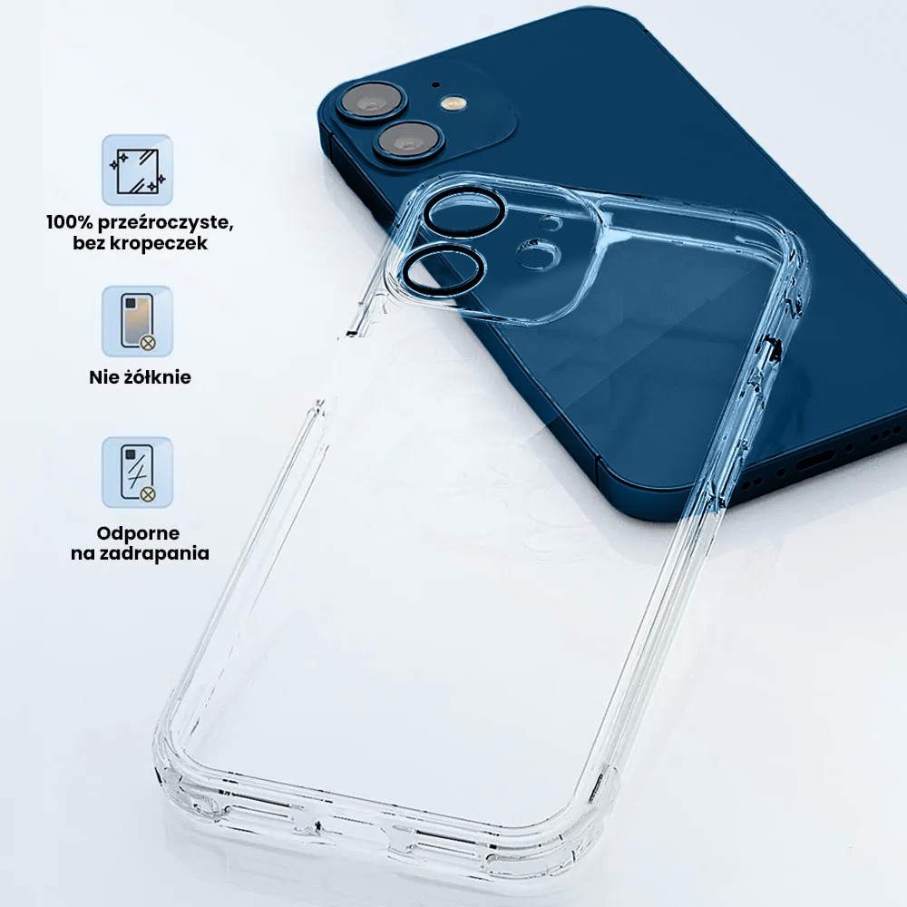 Etui do iPhone 12 Premium Protect Full Cover z osłoną kamery i obiektywów 9H, przeźroczyste (OUTLET)