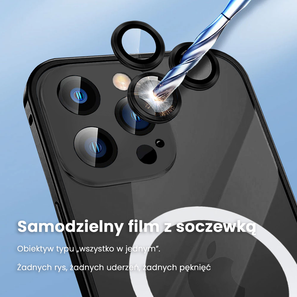 Etui do iPhone 14 Pro Max Metalic Black Frame Oryginal matowe, hybrydowa ochrona kamery, czarna ramka