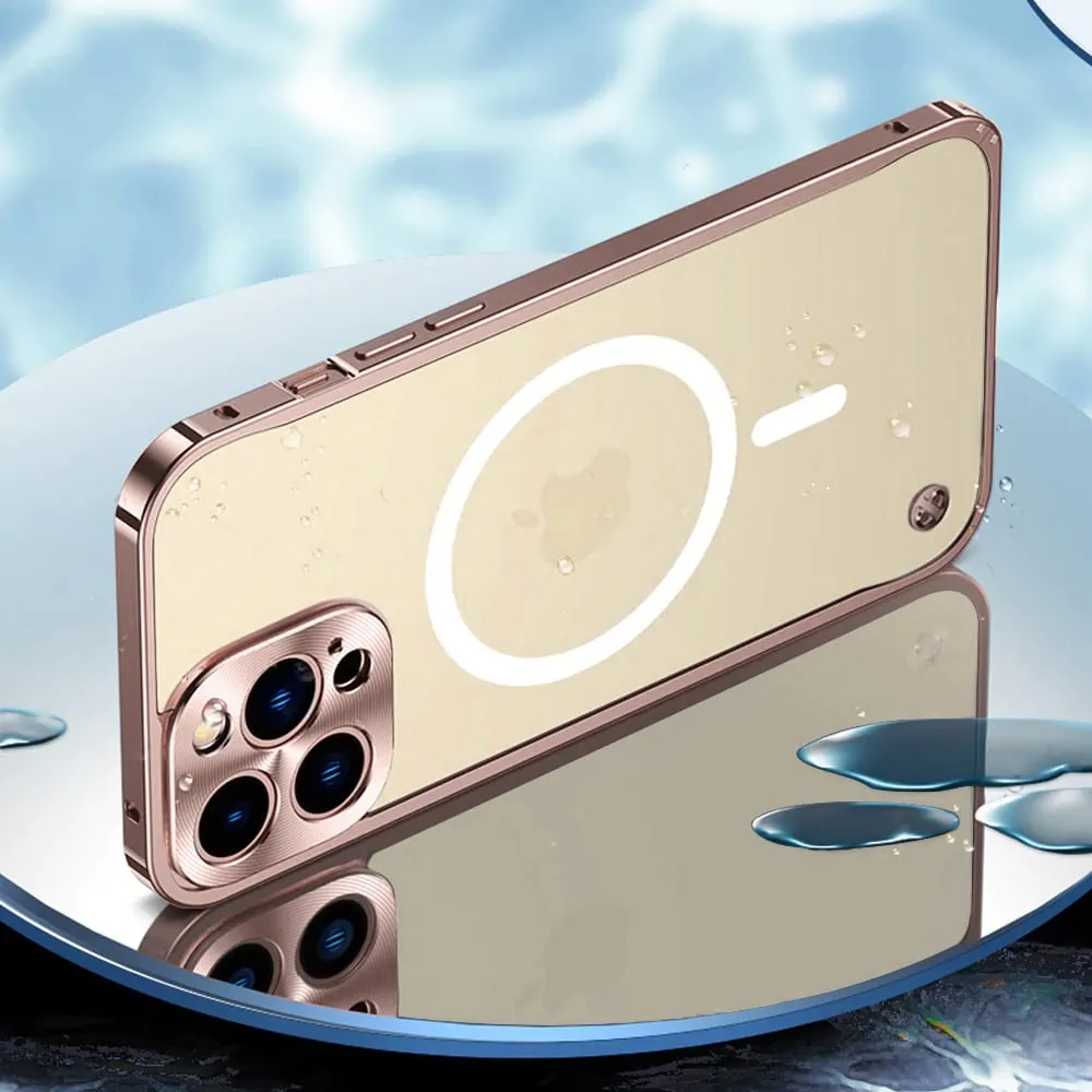 Etui do iPhone 13 Pro Magsafe Armor metalowa ramka, twarde aluminium, różowe złoto