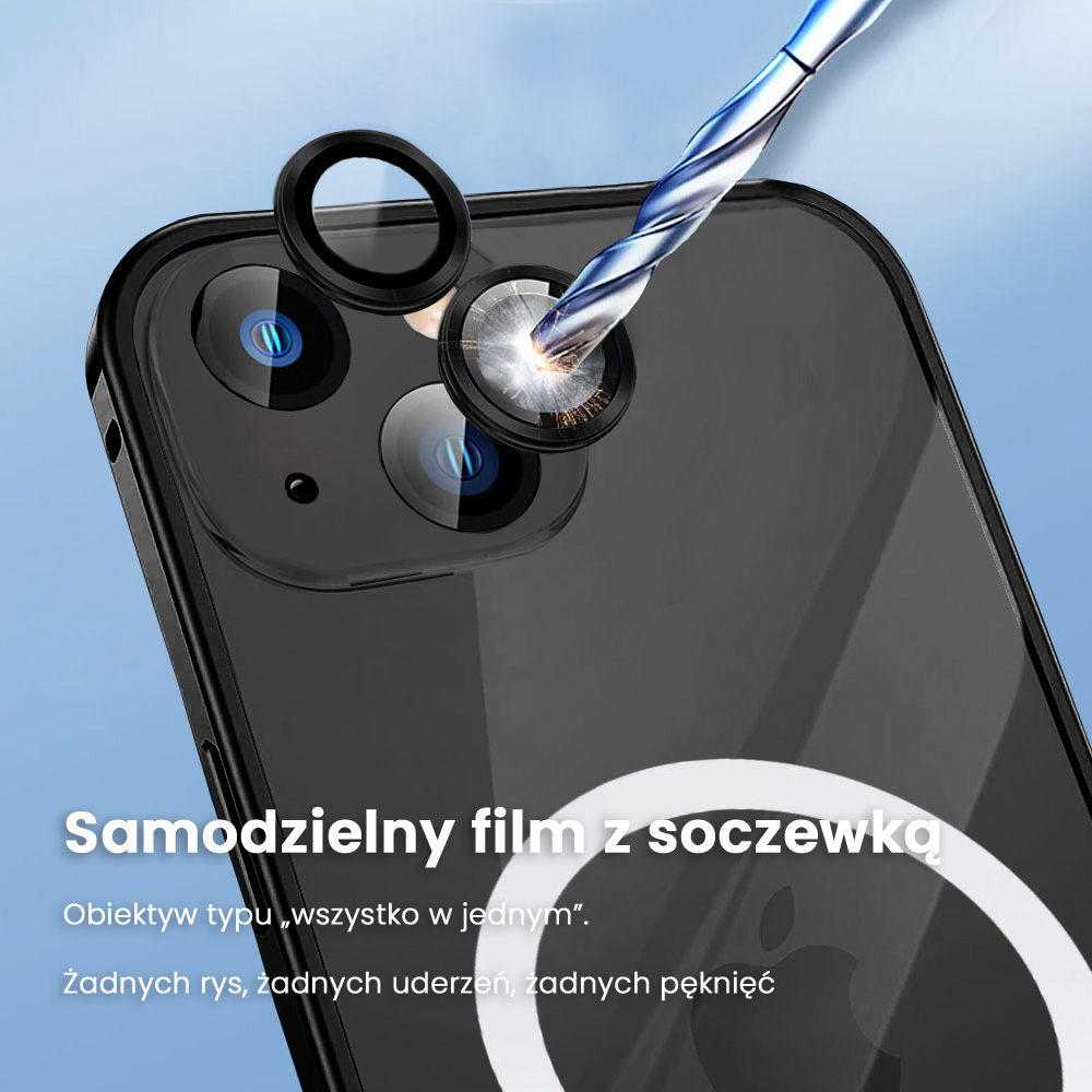 Etui do iPhone 14 Metalic Black Frame Oryginal matowe, hybrydowa ochrona kamery, czarne