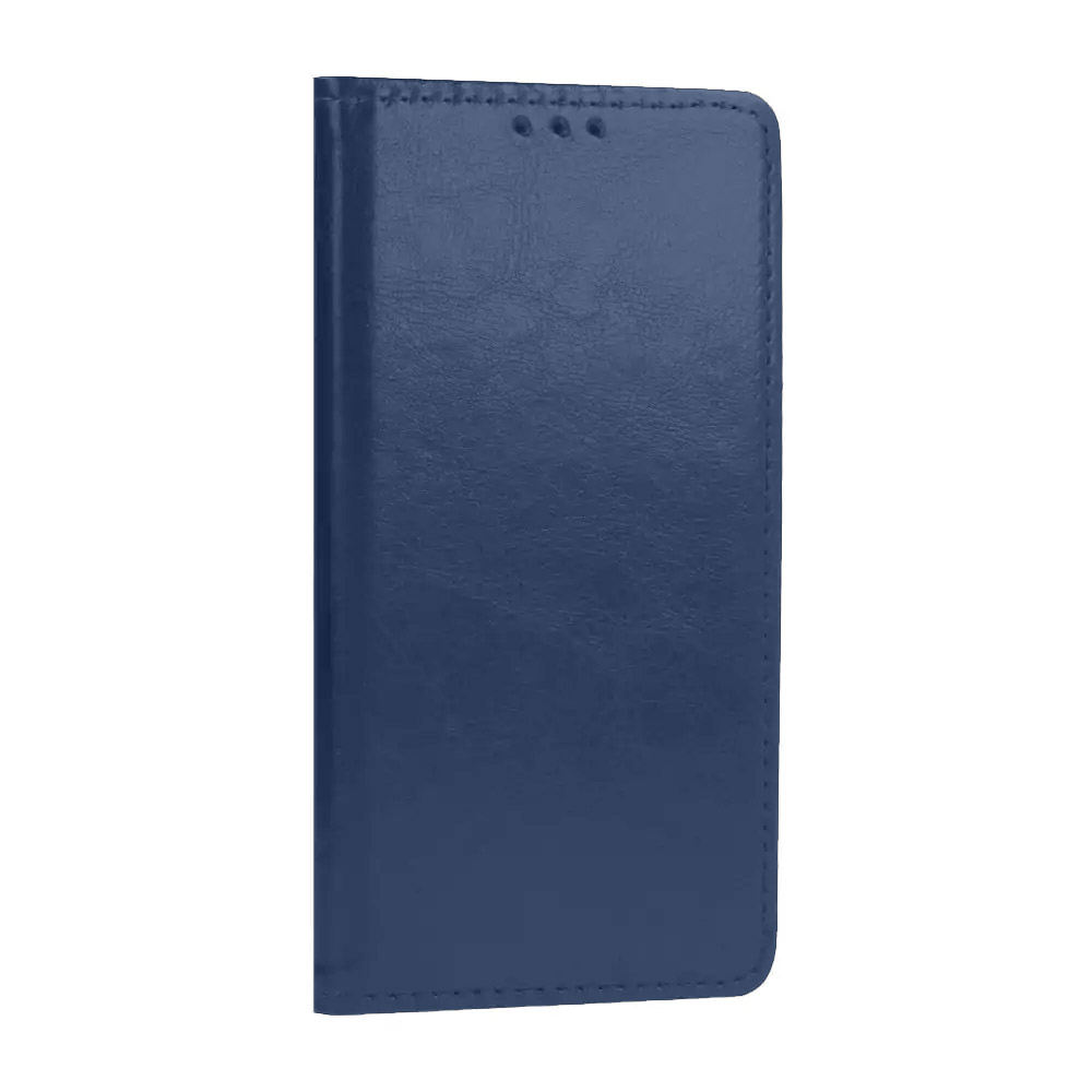 Etui do iPhone 14 Pro Max zamykane, eleganckie granatowe skórzane