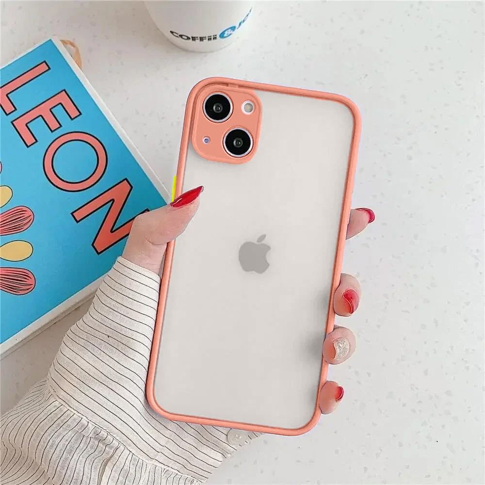 Etui do iPhone 14 Plus półprzeźroczyste matowe z ochroną aparatu, łososiowe