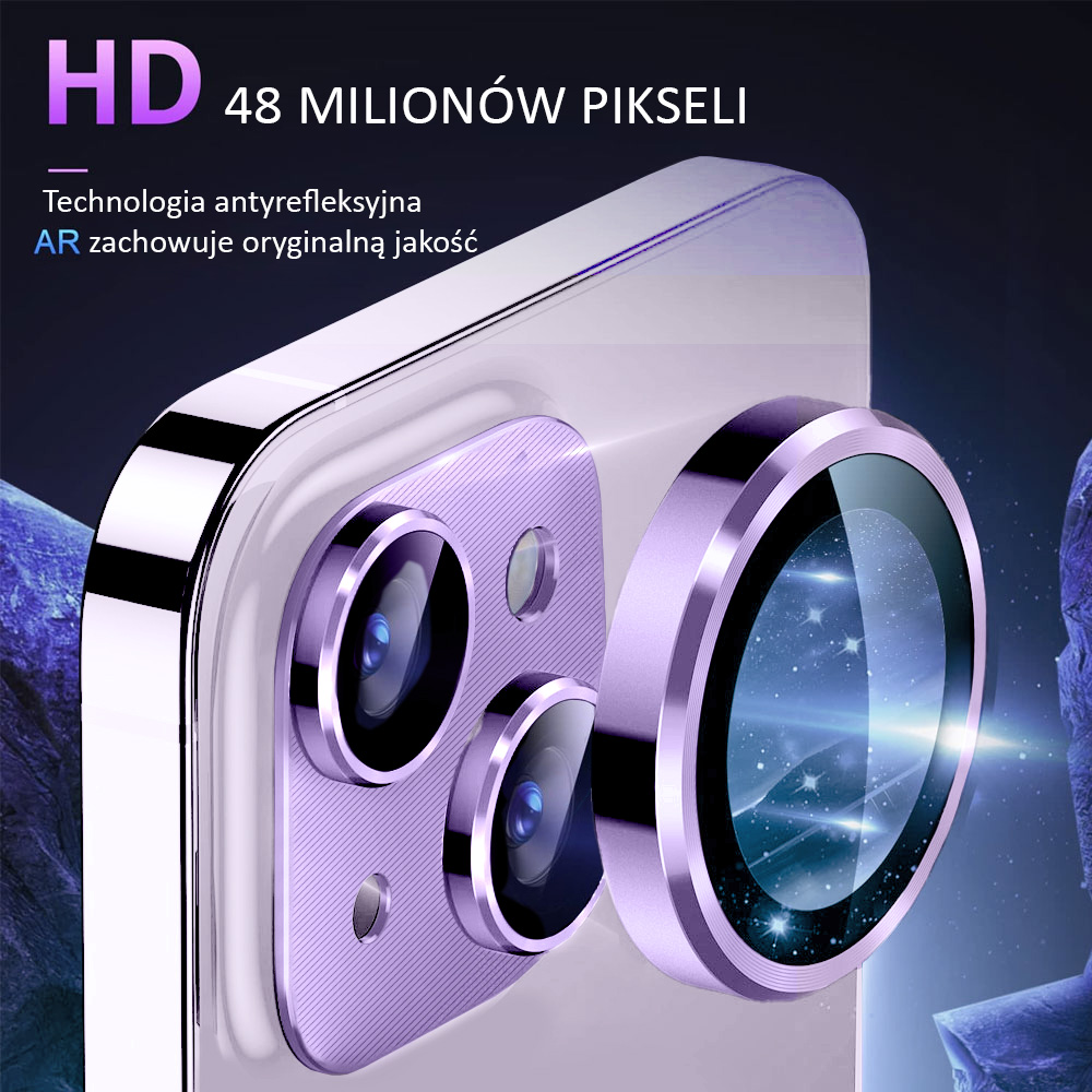 iPhone 14 metalowa osłona na cały aparat, wbudowane szkła 9H, fioletowa