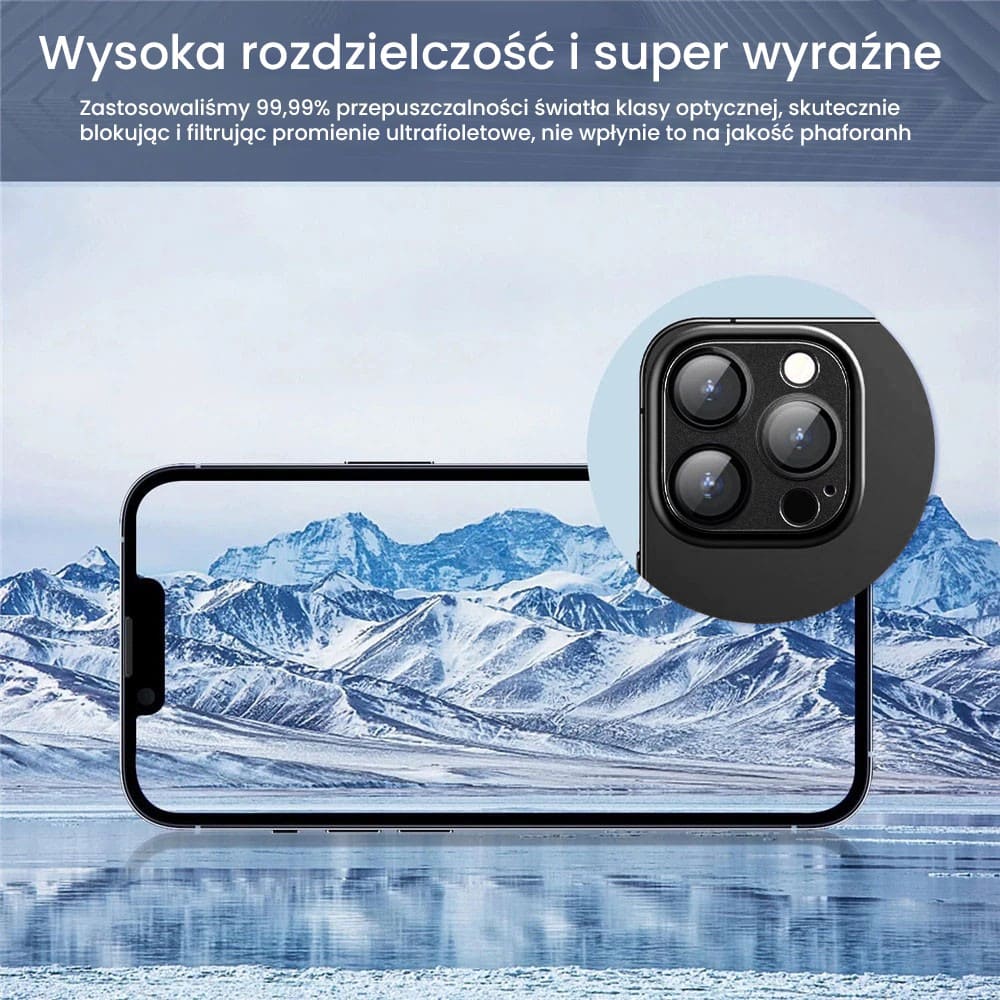 iPhone 14 Pro Max gładka metalowa osłona na cały aparat, wbudowane szkła 9H, głęboka czerń, czarna