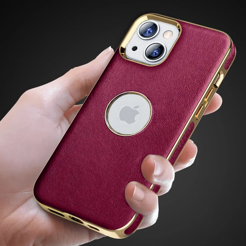 Etui do iPhone 14 Slim Leather Protect z widocznym logo, rdzawa purpura