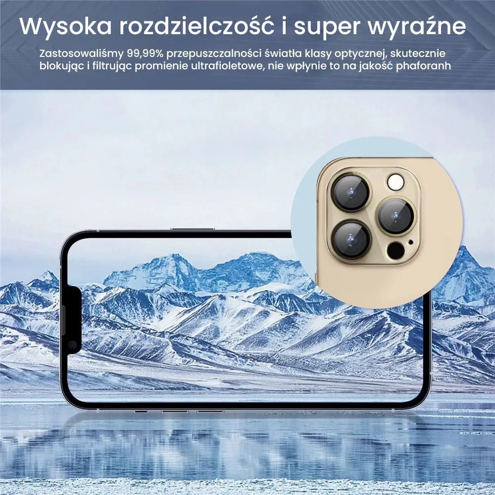 iPhone 14 Pro Max gładka metalowa osłona na cały aparat, wbudowane szkła 9H, złota