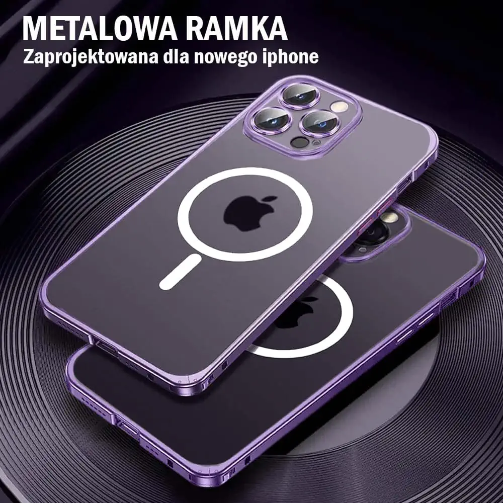 Etui do iPhone 14 Pro Magsafe Metalic Frame Oryginal, ochrona aparatu, purpurowa ramka