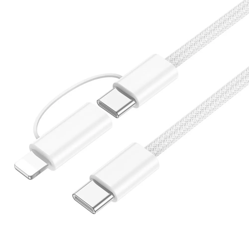 Kabel 2x USB Typ C + Lightning, 60W PD bardzo szybkie ładowanie, 1 metr, biały