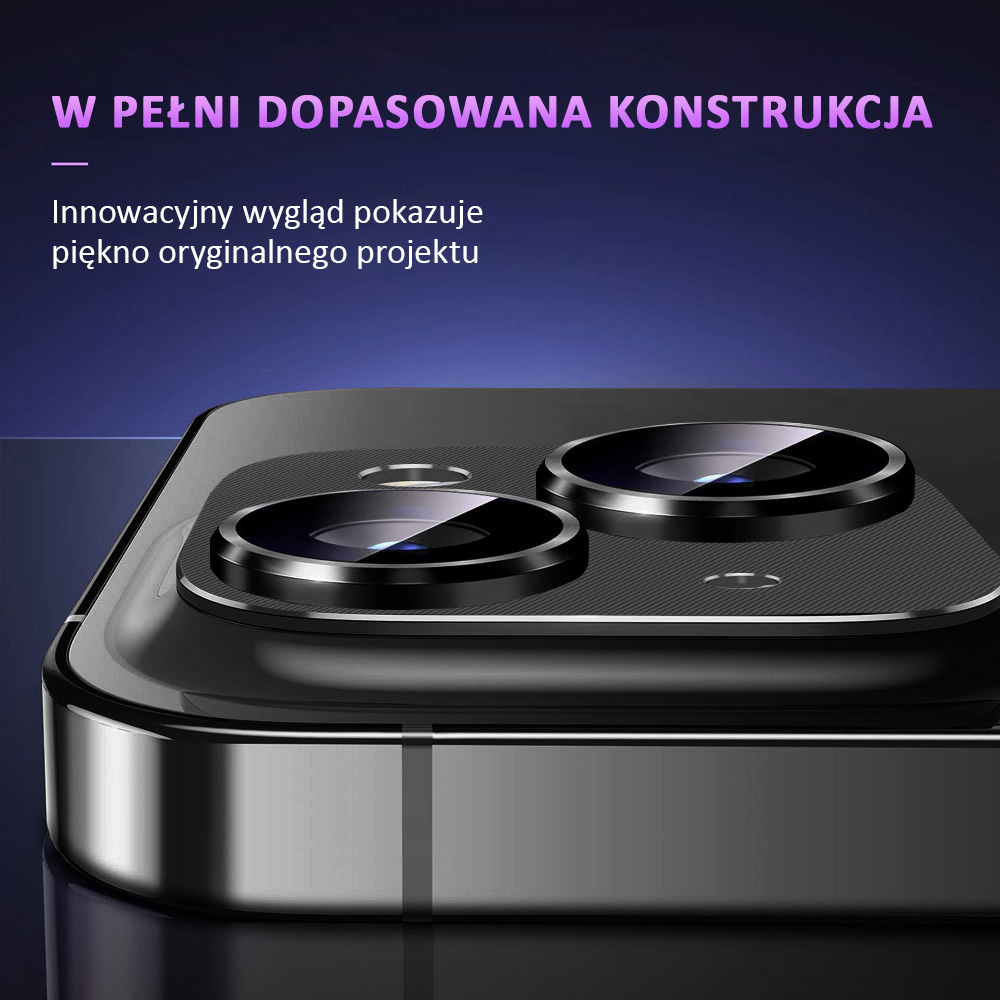iPhone 14 Plus metalowa osłona na cały aparat, wbudowane szkła 9H, czarna