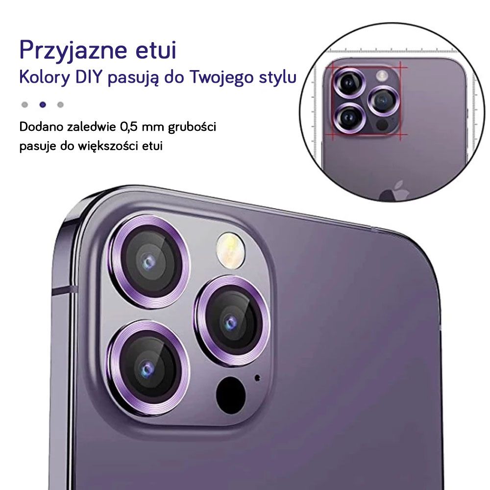 Metalowa osłona obiektywów szkło na aparat iPhone 14 Pro Max, głęboka purpura