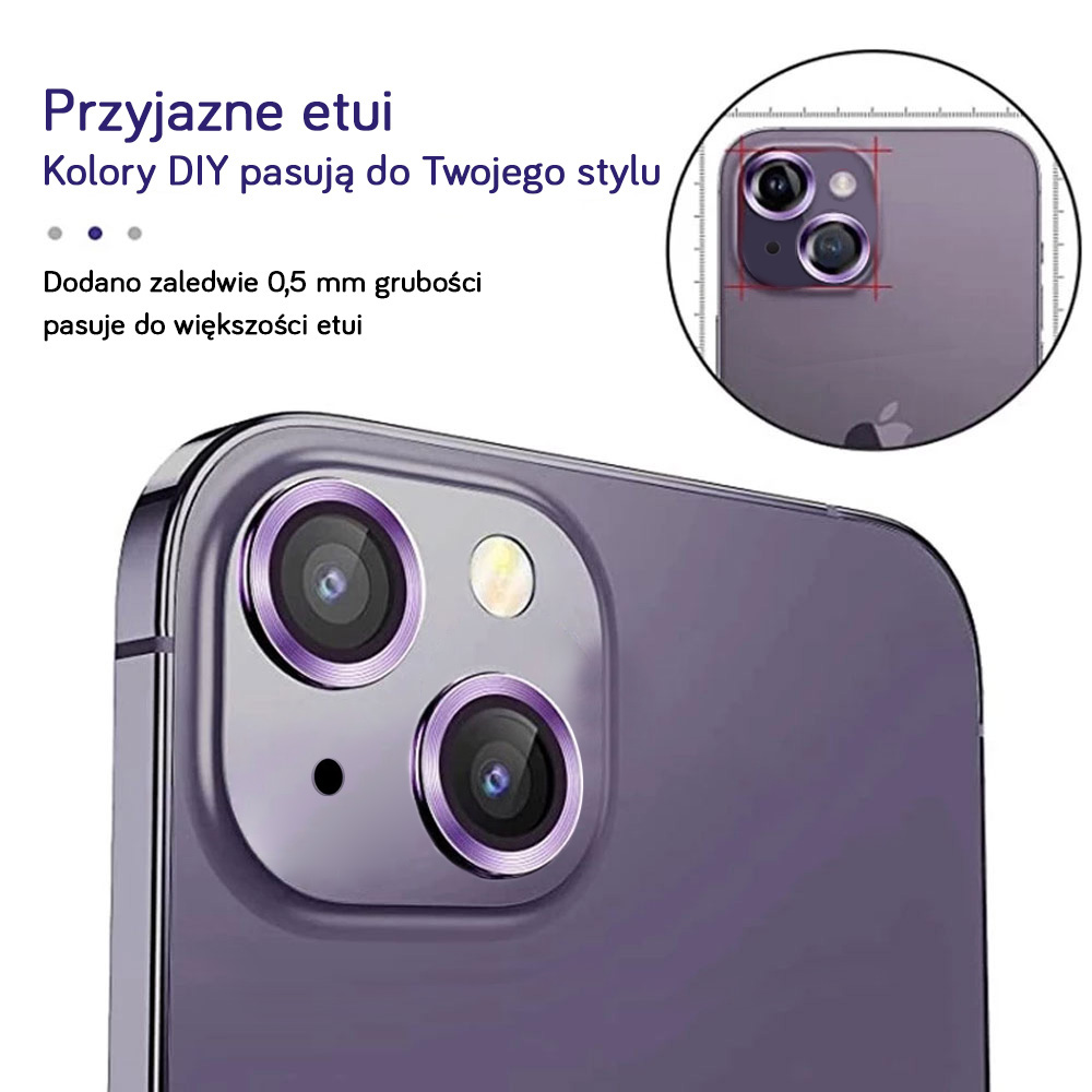 Metalowa osłona obiektywów szkło na aparat iPhone 14, głęboka purpura