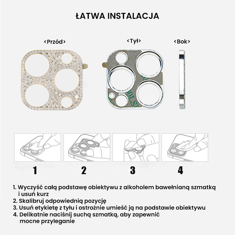 iPhone 14 Pro luksusowa diamentowa metalowa osłona na cały aparat, złota
