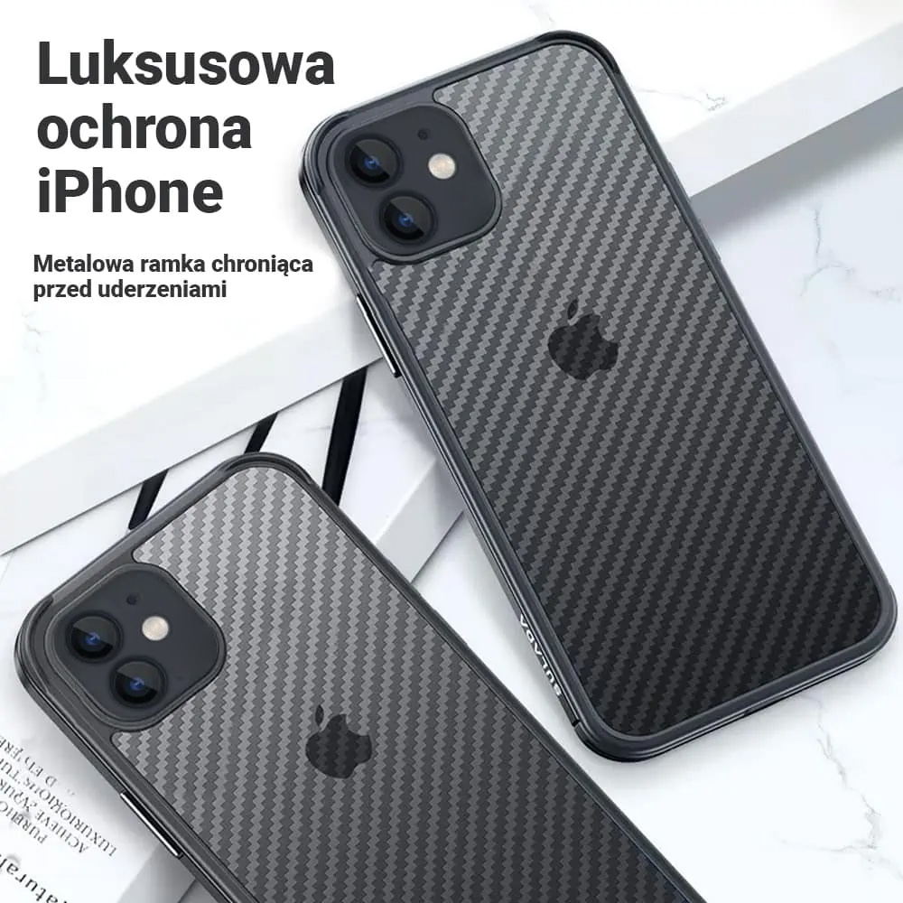 Etui do iPhone 12 Mini Sulada Luxury Carbon Protect bumper, półprzeźroczyste, czarne