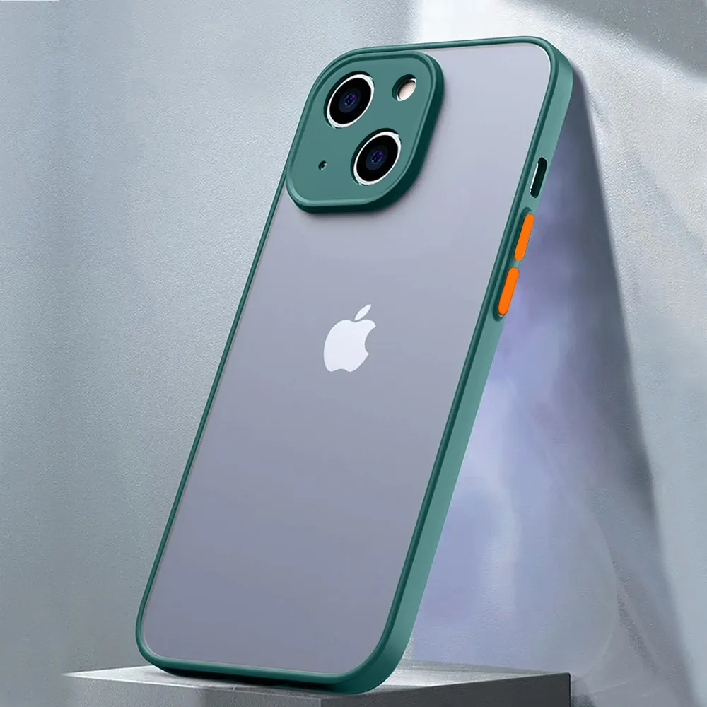 Etui do iPhone 13 Mini półprzeźroczyste matowe z ochroną aparatu, zielone