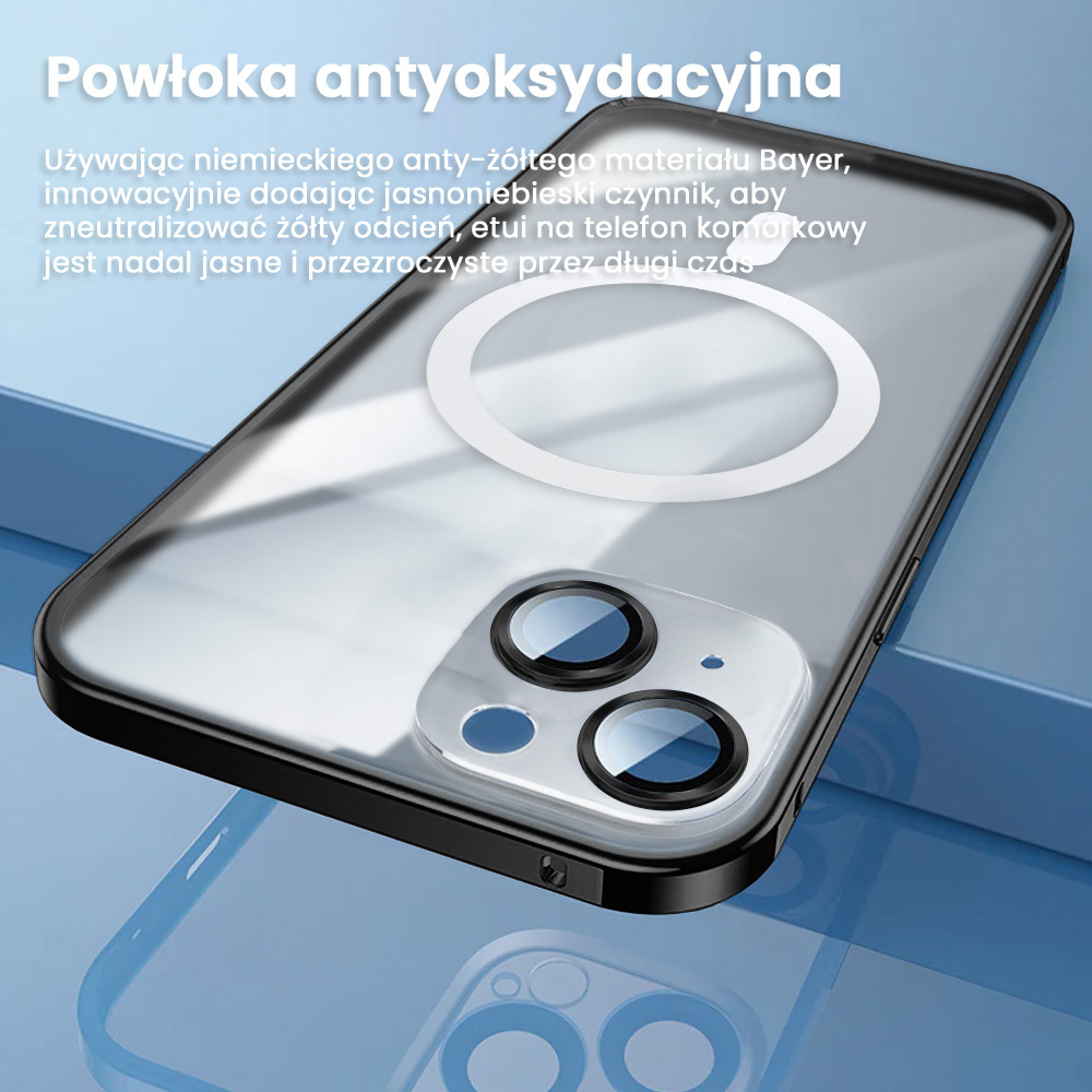 Etui do iPhone 14 Metalic Black Frame Oryginal matowe, hybrydowa ochrona kamery, czarne