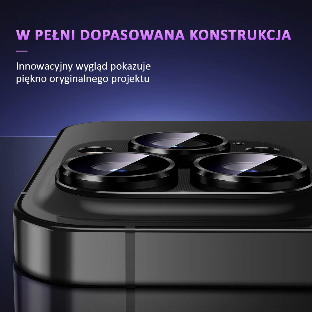 iPhone 14 Pro metalowa osłona na cały aparat, wbudowane szkła 9H, czarna